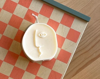 Vela de soja con rostro abstracto: Rumi el Poeta, Decoración nórdica para el hogar