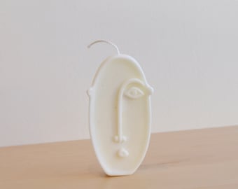 Vela con cara abstracta: cera de soja perfumada, decoración nórdica minimalista