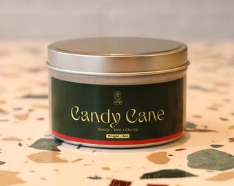 Vela de soja con aroma a bastón de caramelo: aroma festivo de cereza y menta (226 g)