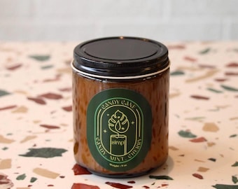 Vela de soja con aroma a bastón de caramelo / Decoración navideña de cereza y menta (255 g)