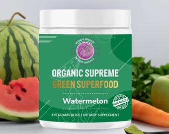 Polvere di superfood verde biologico / sapore di anguria / integratore nutriente completamente naturale per frullati / 30 once
