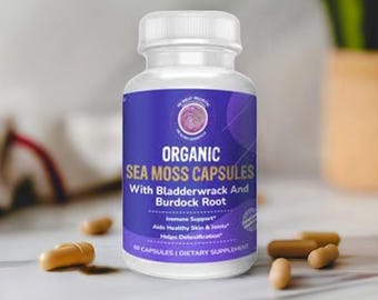 Organic Sea Moss Capsules | Bladderwrack & Burdock Root, 60 Count
