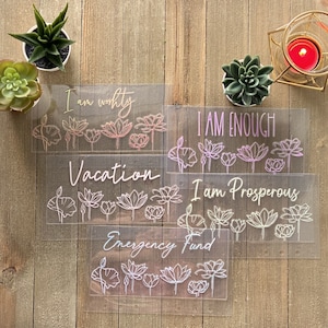 Sobres de efectivo Lotus A6 laminados transparentes, hechos a mano, personalizables, para rellenar con efectivo, para presupuestar y ahorrar