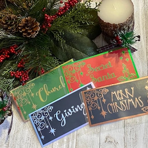 Envelope laminado de dinheiro com redemoinhos de Natal A6 | com suporte de cartolina azul marinho/verde brilhante/vermelho brilhante | para recheio de caixa e orçamento