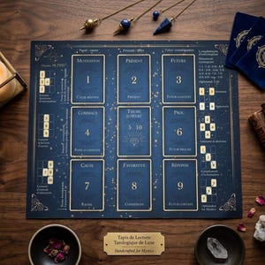 Tapis New Petit Lenormand tirage 9 cartes aide à l’interprétation apprentissage français  LUXE