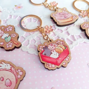 CupBunCcino Sakura Edition wooden charms with cherry blossom food bunnies