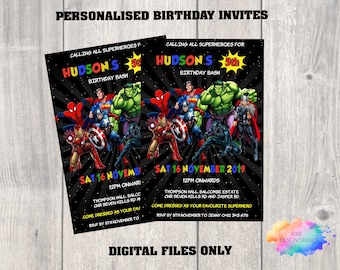 Personalised Marvel DC Superheroes Birthday Party Invites inc envelopes SG6 