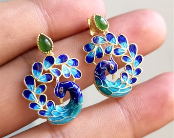 Parrot Flower And Stone Enamel Earrings Jewelry Gift