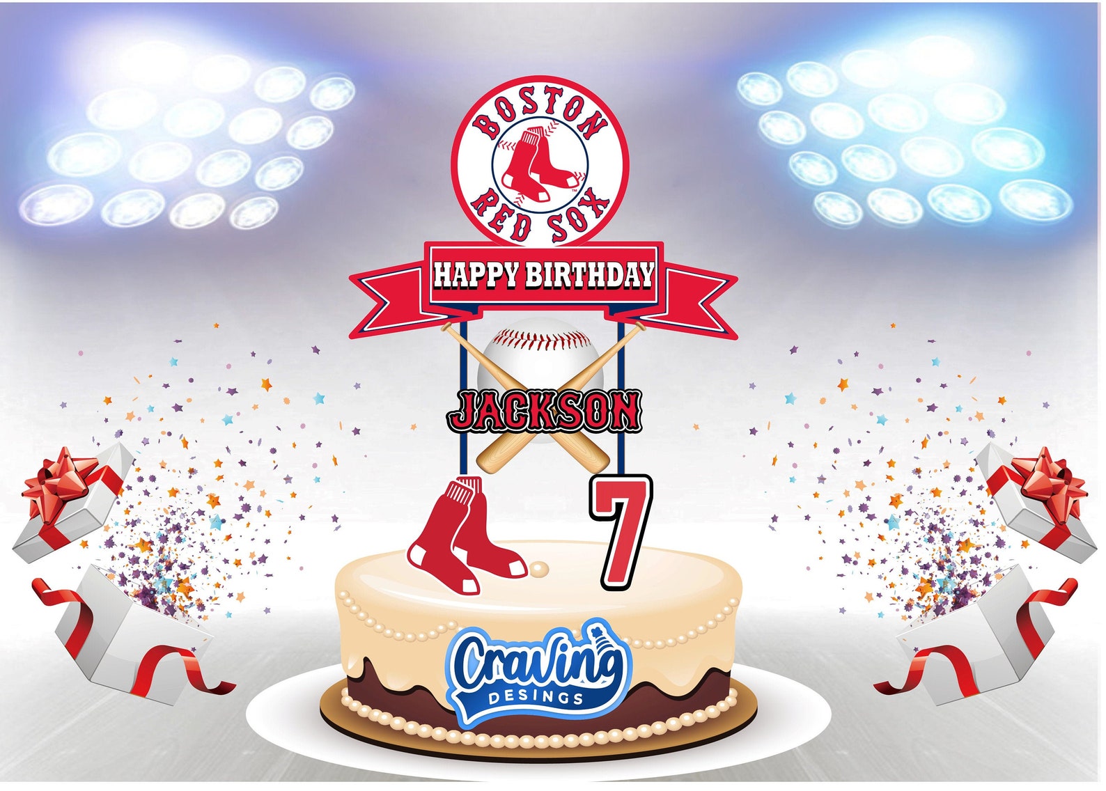 Boston Red Sox Cake Topper Red Sox Birthday Red Sox Party Etsy