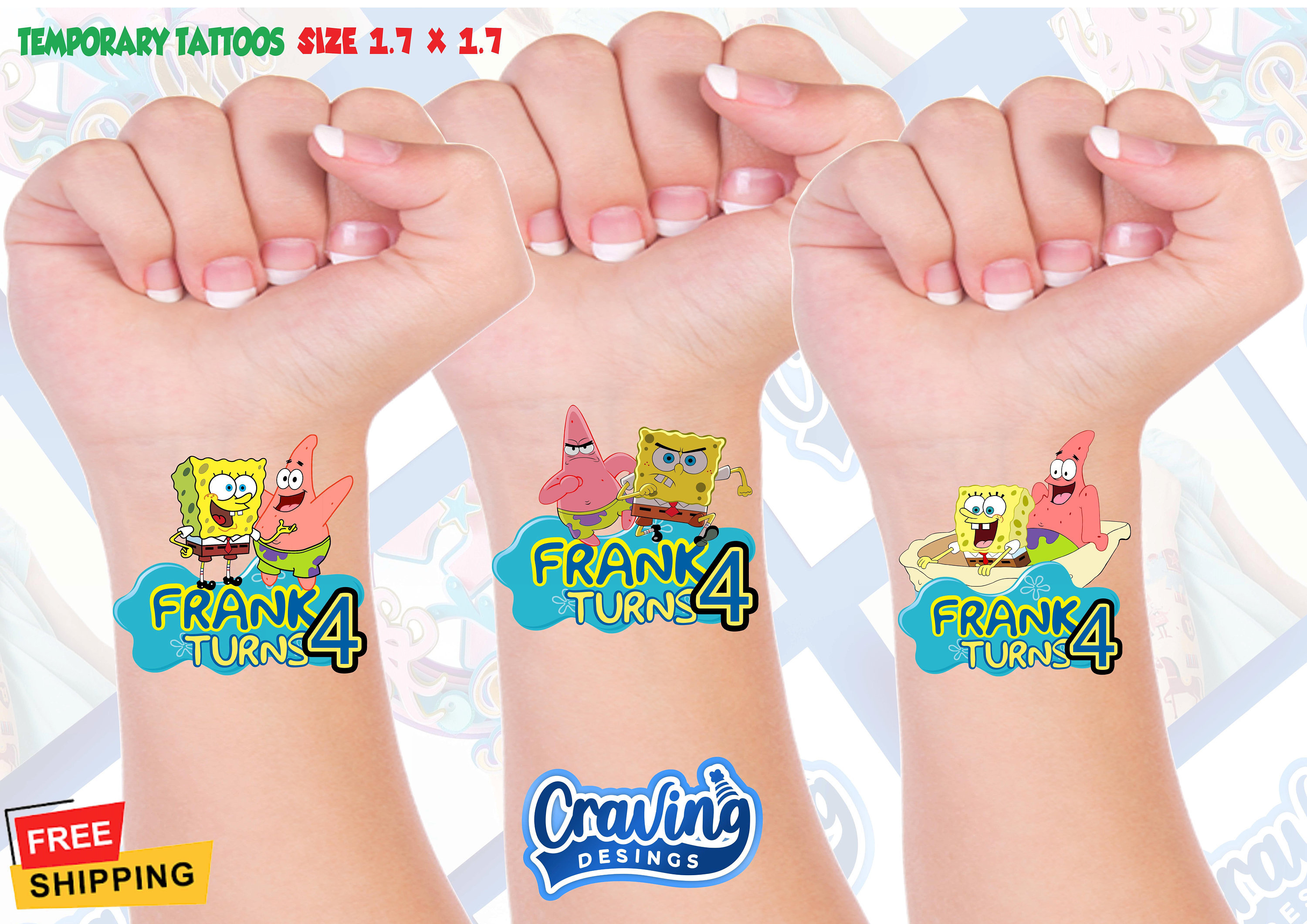 Spongebob Squarepants Spongebob Temporary Tattoos Spongebob Etsy