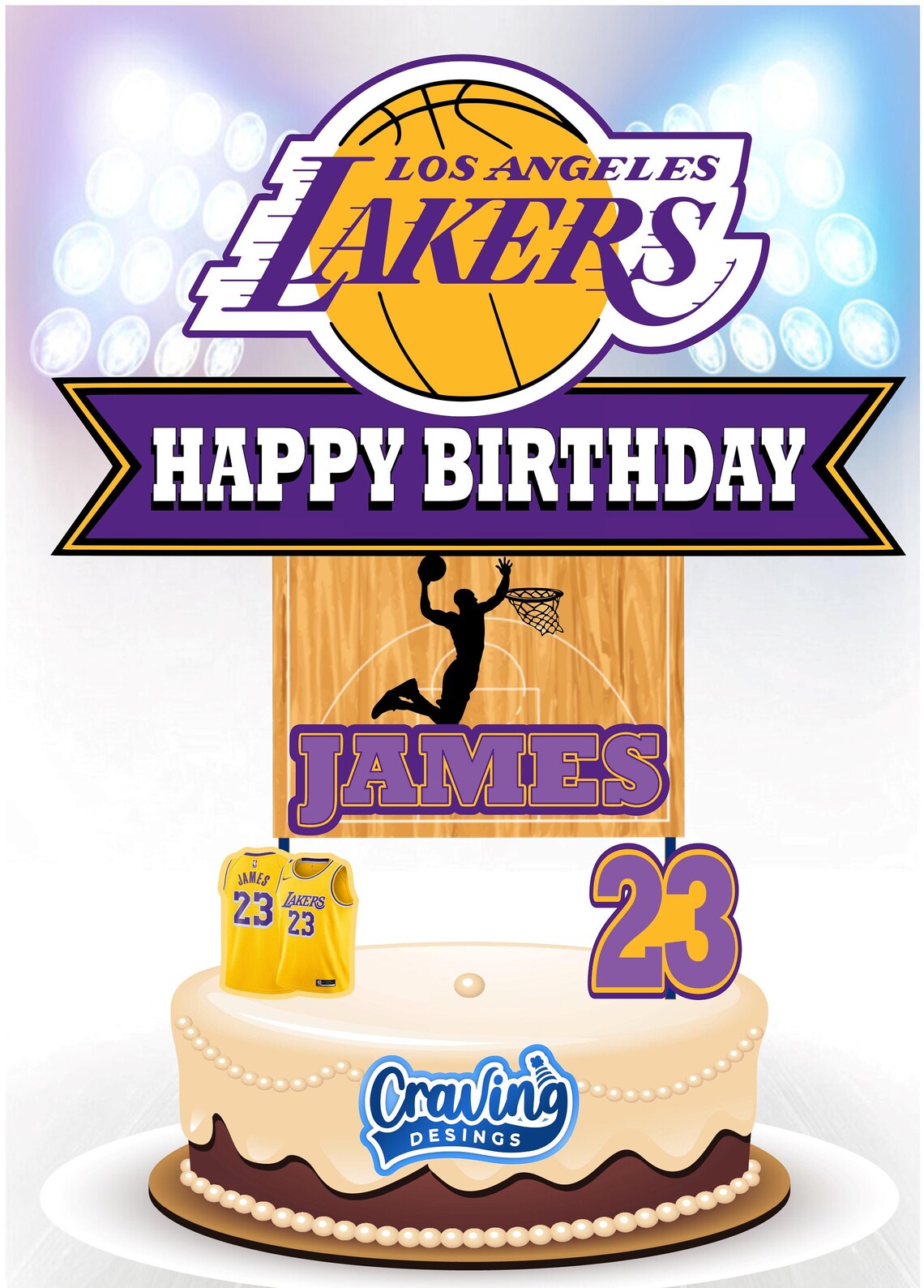 Lakers Cake Topper Lakers Birthday Topper Lakers Party Etsy