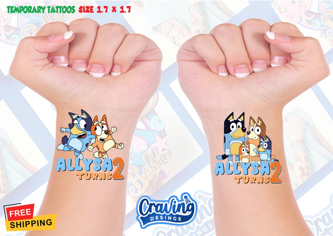 Bluey Tattoos Bluey Temporary Tattoos Bluey Birthday Party Etsy