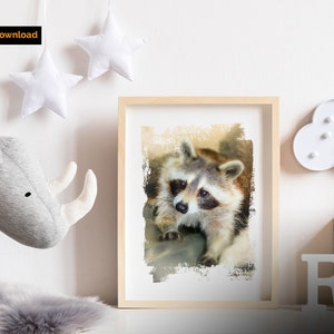 Impressão de parede/guaxinim/decoração de berçário de guaxinim de bebê/impressão digital/arte de berçário imprimível/decoração de quarto infantil