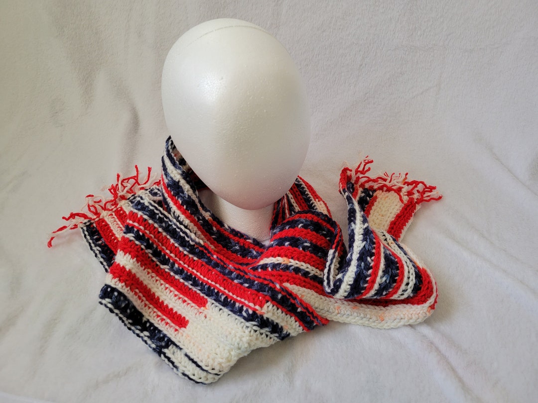 Handmade Lightweight Red, White and Blue Scarf - Etsy
