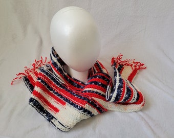 Handmade lightweight red, white and blue scarf