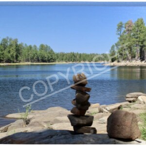 Stones Stacked by Lake - 11x14 inch Original Canvas Photography Print