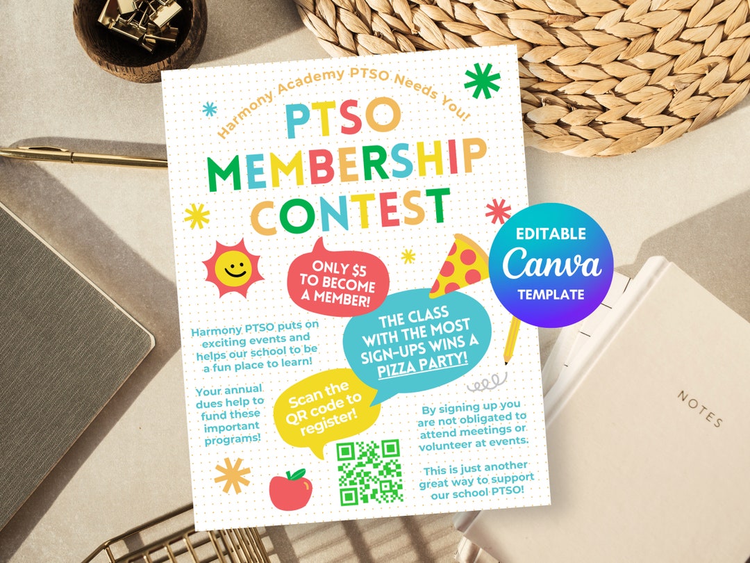 Editable PTA Flyer Template PTA Membership Drive Canva Template for