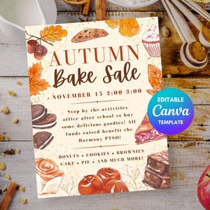 Autumn Bake Sale Flyer Template, Fall Bake Sale Flyer for Church Event, PTA Fundraiser Flyer, Autumn PTO Flyer, Fall Festival Bazaar Market