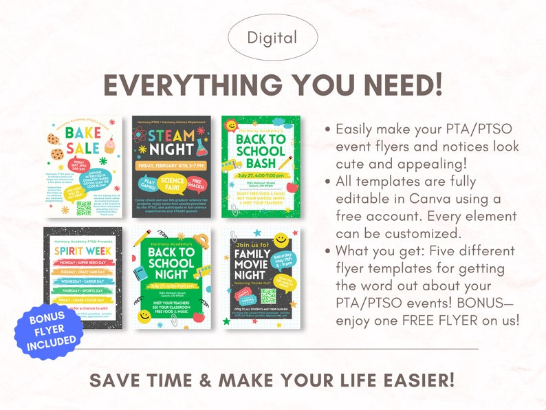 Editable PTA Flyers, School Event Canva Templates (canva Template ...