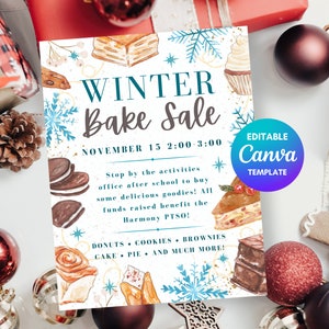 Winter Bake Sale Flyer Template, Winter Bake Sale Flyer for Church Event, PTA Fundraiser Flyer, Christmas PTO Flyer, Holiday Festival Flyer