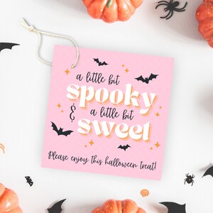 Halloween Treat Tag, Spooky & Sweet Party Favor, Halloween Cookie Tag, Trick or Treat Goody Bag, Roze Halloween Afdrukbaar, Spooky Basket Tag