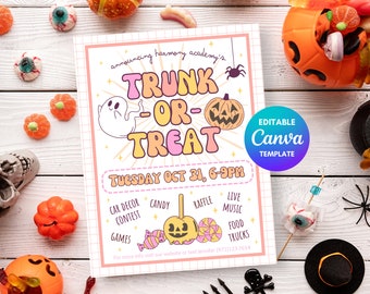 Trunk-or-Treat Flyer Template, Trunk or Treat Flyer for Church Event, Halloween Festival Flyer, Halloween School Events, Autumn PTA Flyer