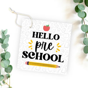 Hola etiqueta preescolar Feliz primer día de clases Regalo para estudiantes Regalo para maestros de regreso a la escuela Etiqueta de galletas para el primer día de clases Etiquetas de regalo para el aula