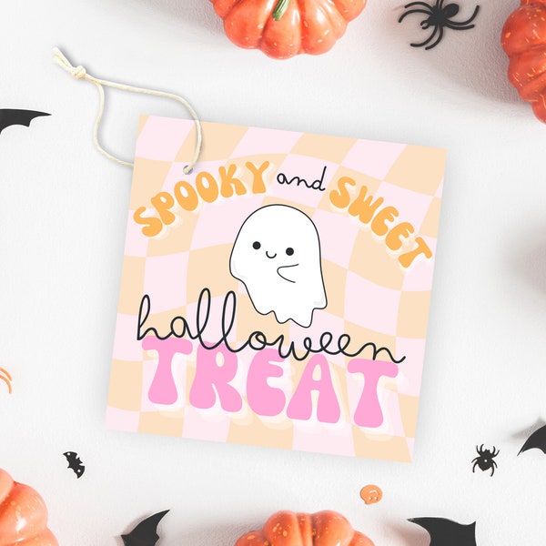 Halloween Treat Tag, Spooky & Sweet Party Favor Tags, Retro Halloween Cookie Tag, Trick or Treat Goody Bag, Groovy Halloween Party Ideas