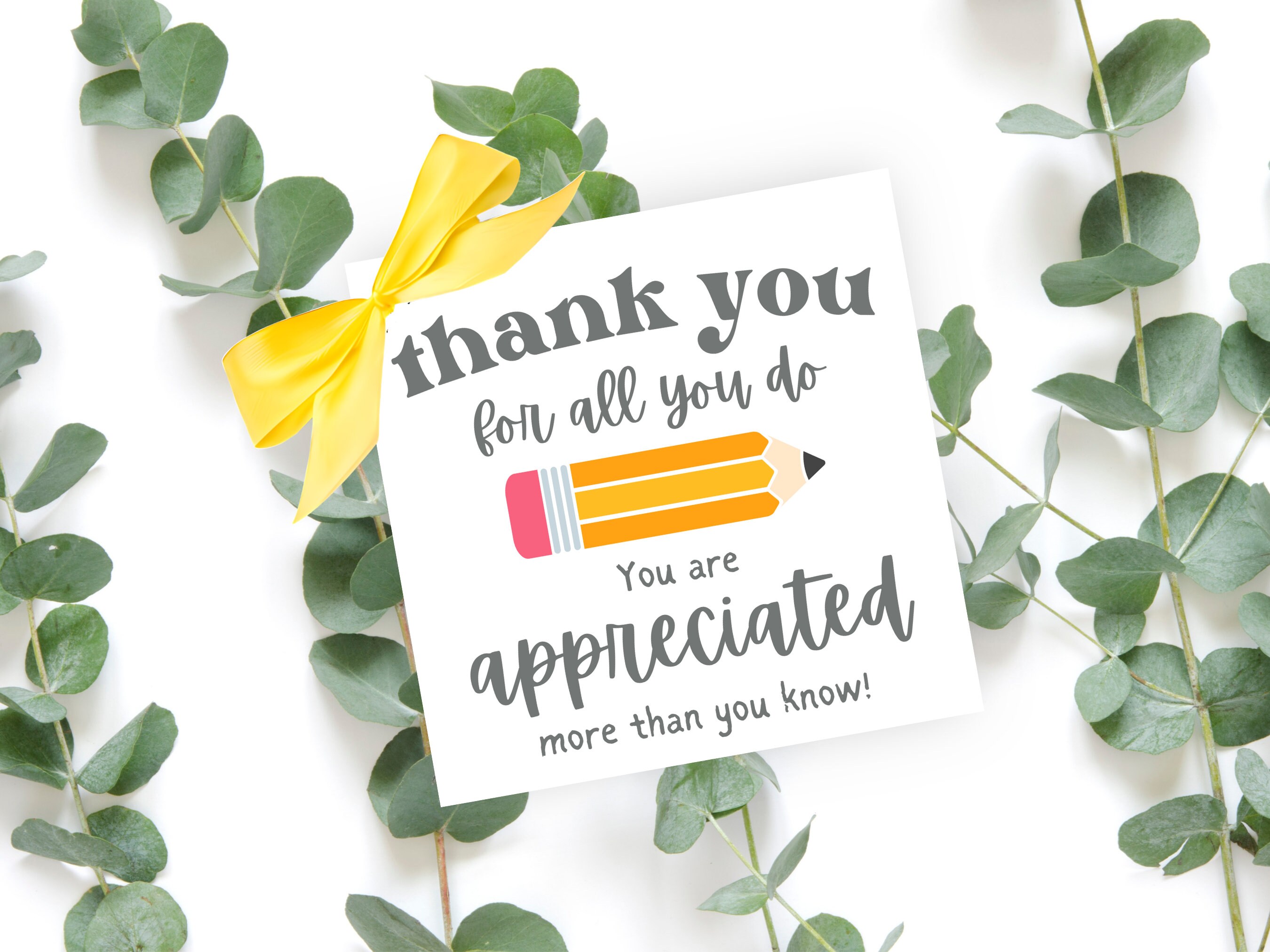 Teacher Thank You Gift Tag Printable, Thank You for All You Do, End of ...