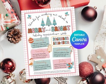 Holiday Staff Appreciation Week Itinerary, PTA Flyer (Canva Template)