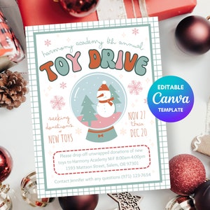 Holiday Toy Drive Flyer Template, Christmas Toy Drive, Canva Templates for PTO, PTA School Holiday Event, Church Donation Drive for Charity
