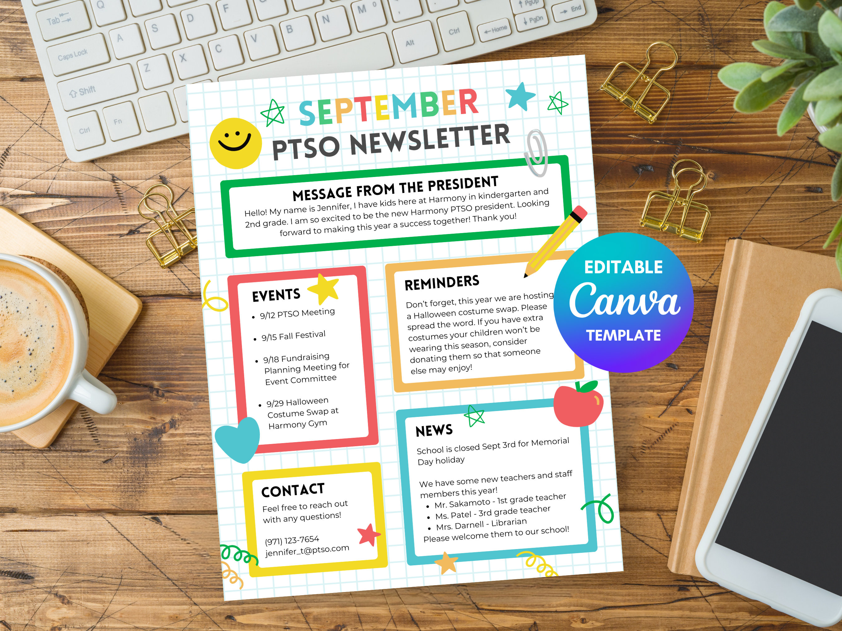 Editable PTA Newsletter Template, PTA Flyer, Canva Template for PTO ...
