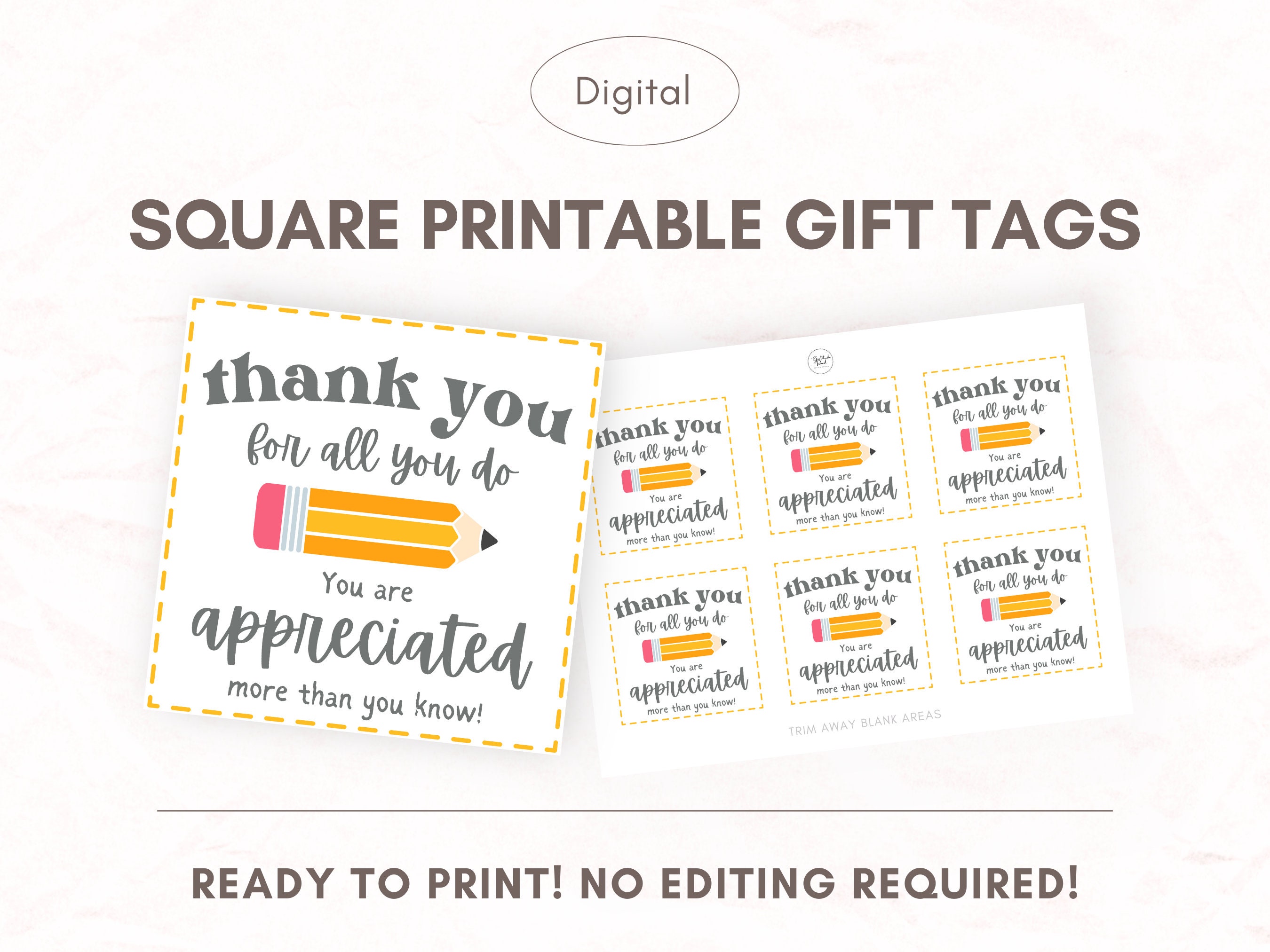 Teacher Thank You Gift Tag Printable, Thank You for All You Do, End of ...