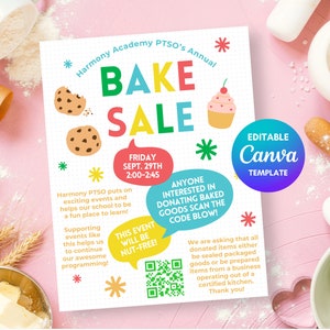 Bake Sale Event Flyer Editable, Bake Sale PTA Fundraiser, Canva Template for PTO Events, School Bake Sale Flyer, Church Bake Sale Event Cute