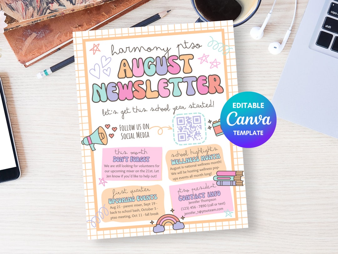 Editable PTA Newsletter Template PTA Flyer Templates Canva Template Editable PTA Newsletter Template PTA Flyer Templates Canva Template