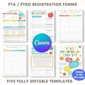 PTA Registration Forms, Editable PTA Flyer, Canva Template for PTO Membership, Volunteer Sign-up Sheets, Digital Templates for Pta President