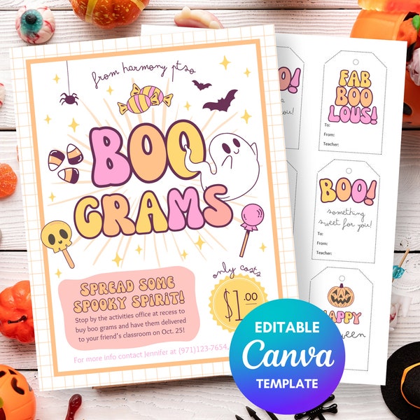 Editable Halloween Boo Grams Templates, PTA Halloween Events, Canva Template Candy Grams, PTO Candy Gram Fundraiser, Halloween Spooky Grams