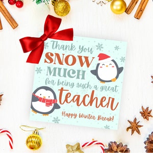 Christmas Teacher Gift Tag, Thank You Snow Much Card, Candy Goody Bag, Xmas Cookie Tag, Teacher Holiday Appreciation, Teacher Thank You Gift