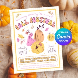 Fall Festival Flyer Template, Harvest Festival Flyer Church Event, Fall Harvest Festival Flyer, Fall PTO School Events, Autumn PTA Flyer