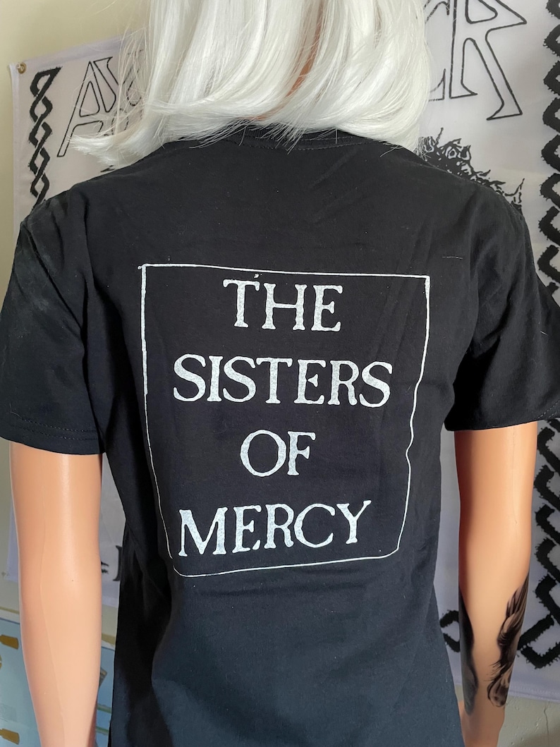 Sisters of Mercy *TWO-SIDED* T-Shirt (White on Black) Goth Post-Punk image 4