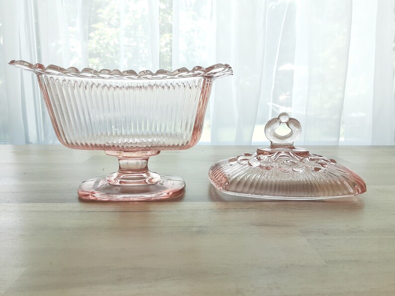 Vintage Indiana Glass Pink Lace Edge Footed Candy Dish With - Etsy