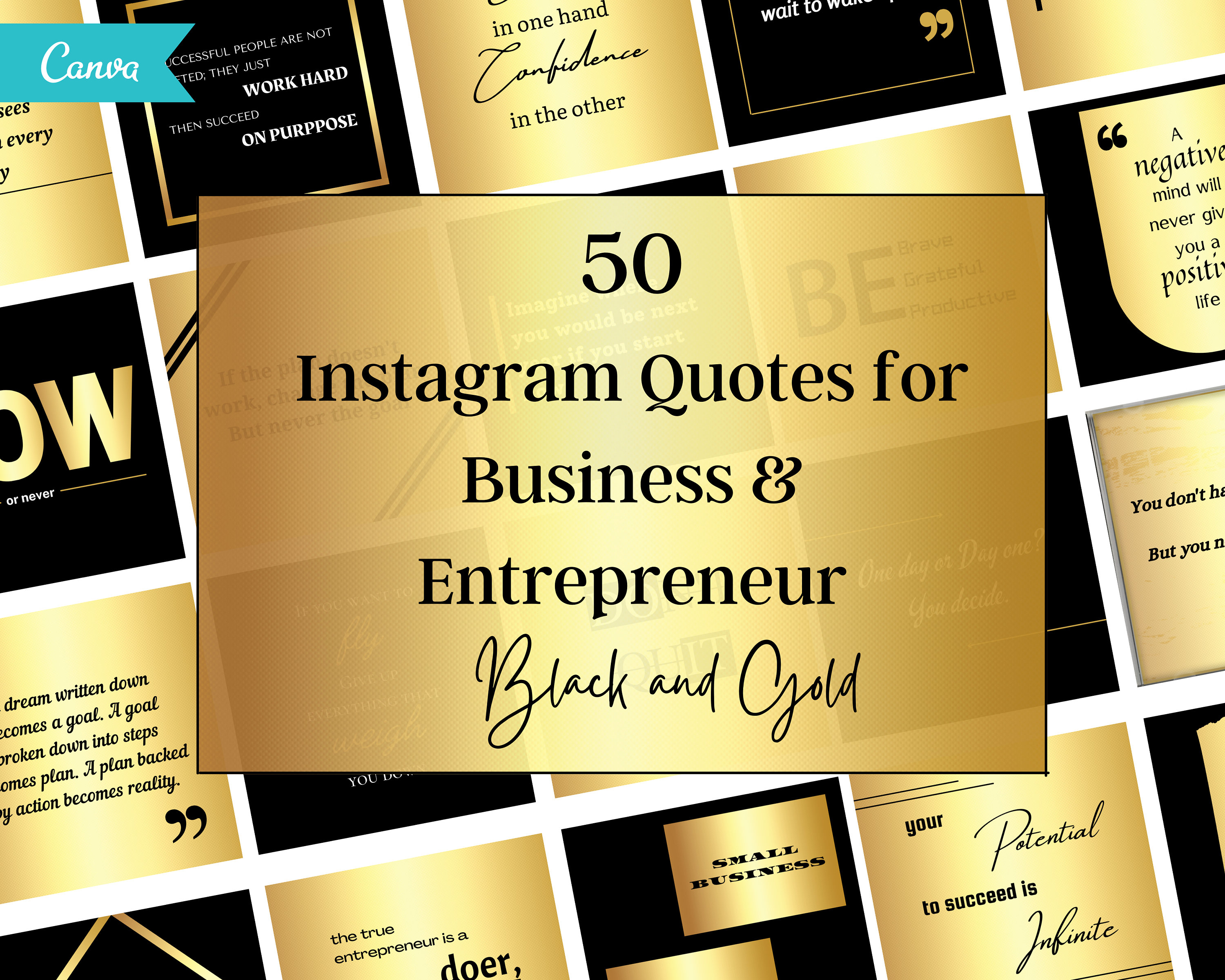 50 Black and Gold Instagram Quotes for Business/Entrepreneur | Motivational Quotes | Engagement Breakthrough Instagram | Canva Template