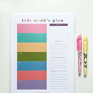 Colorful Weekly Planner Notepad | Weekly Planner Pad | Daily Planner | Desk Pad | Weekly Planner Notepad