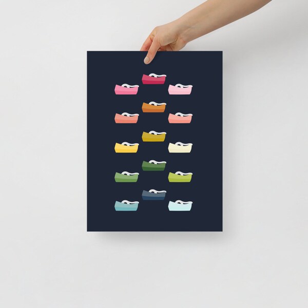 Office & Craft Room Art: Colorful Tape Dispensers Art Print with Navy Blue Background