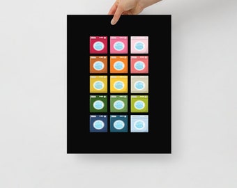 Laundry Room Art: Colorful Washing Machines Art Print with Black Background