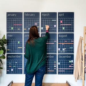 Navy Blue Reusable Large Wall Calendar | Undated | 16 x 20 inches | Erasable Paper Calendar | Monthly Wall Planner | Perpetual Calendar