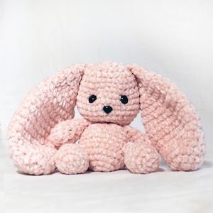 Handmade BUNNY Birthday Gift For Kids Plushy Pink Bunny - Adorable Pink Bunny Velvet Yarn Handmade Crochet Gift Toddler Newborn