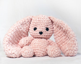 Handmade BUNNY Birthday Gift For Kids Plushy Pink Bunny - Adorable Pink Bunny Velvet Yarn Handmade Crochet Gift Toddler Newborn