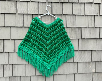 Mother's Day Gift Handmade Poncho Cardigan 3 Shades of Green Crochet 100% Knitted Poncho Sweater Beach Cover Grea Birthday Gift Idea