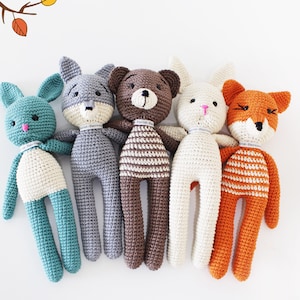 Handmade Crochet Easter Bunny Cute Fox Bear Wolf Gift Idea Birthday Christmas Toys Crochet Animals Soft Cotton Big Stuffed Toys Nursery
